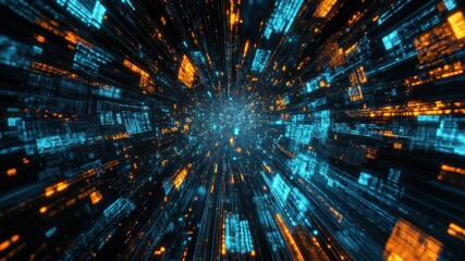Abstract digital tunnel with data stream effect