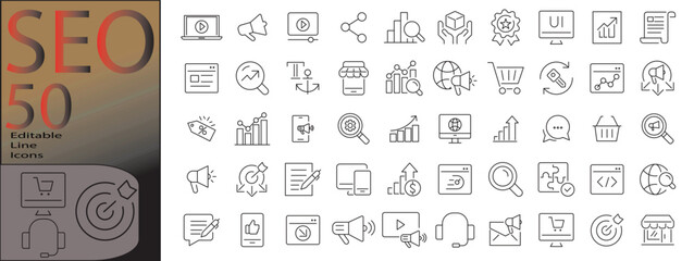 search engine optimization line editable icon set. Editable stroke. Vector illustration