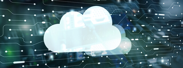 Sticker - cloud storage with server room background. technology business internet