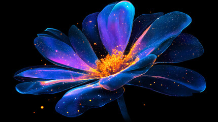 Wall Mural - Vibrant cosmic flower with glowing petals and sparkle effects. [Inverted Nature] | Nebula Grove | cosmic flower. Illustration