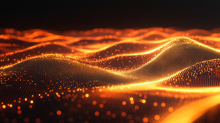 Abstract digital landscape of glowing orange particles (1)