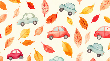 Wall Mural - watercolor autumn cars