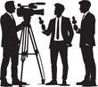© Creativehub - Silhouette illustration of a cameraman and reporters with microphones at event