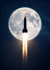 Wall Mural - silhouette of a rocket against the moon in the night sky close up concept of space travel and explor