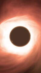 Wall Mural - vertical top down view of black hole with glowing bright accretion disk swirling around and strong g