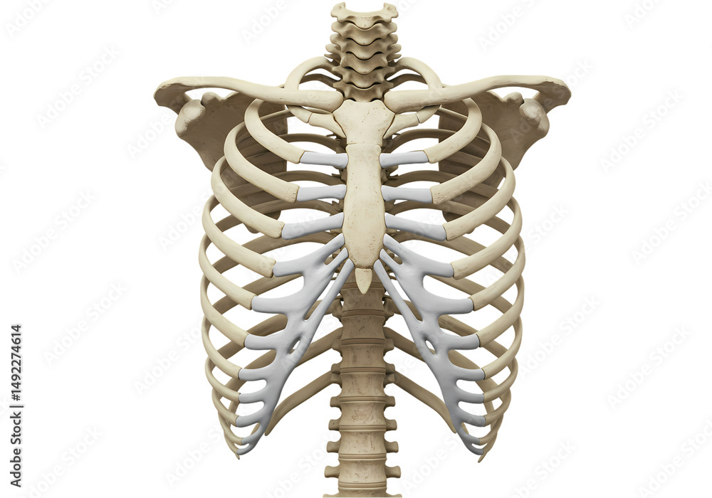 Human Rib Cage Anatomy Detailed 3D Model Images on Transparent ...