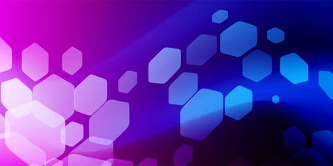 Wall Mural - wavy white transparent hexagon shapes on a purple and blue wavy, blurred background. the soft gradie