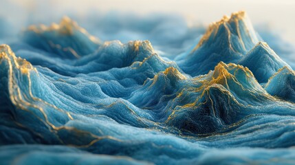 Wall Mural - Abstract Blue Gold Mountainscape, Digital Art, Soft Focus, Background Texture
