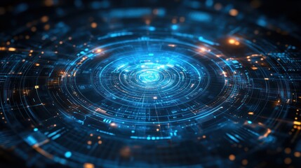 Wall Mural - Futuristic digital interface glowing, swirling, dark background, tech presentation