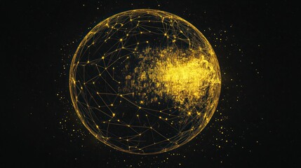 Wall Mural - Abstract Golden Globe with Network Connections on Dark Background Illustration