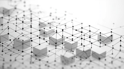 Wall Mural - abstract representation of interconnected black dots and lines forming a network with floating white