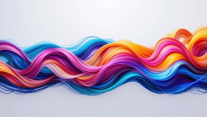 Wall Mural - colorful flowing waves of shiny iridescent fabric in vibrant shades of blue orange and pink