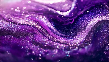 paint dust blend shiny fluid spill defocused colorful purple shimmering sparkling flow marble texture bright particles moving on abstract blurred bokeh light art background