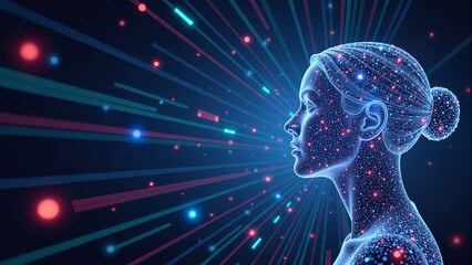 Wall Mural - Abstract Female Head With Glowing Dots