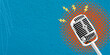 © ArtEternal - Art collage, microphone on blue background with space for text or advertisement. Concept of interview and advertisement.