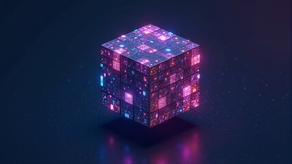 Wall Mural - Abstract Digital Cube With Lights