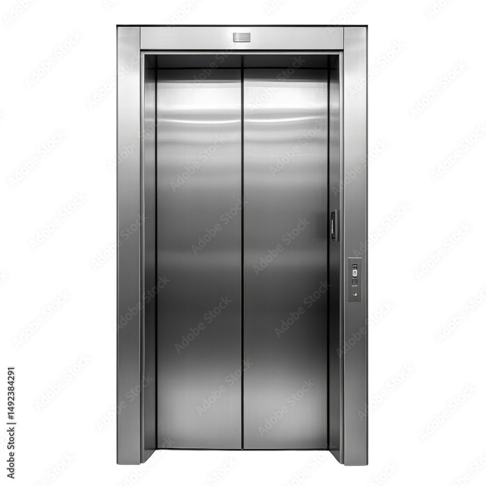 Closed stainless steel elevator door with modern design and smooth ...