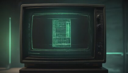 Wall Mural - Close-up of vintage CRT screen displaying static  Greenish glow, visible scan lines ,  vintage,  history,  artifact