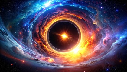 Wall Mural - space tunnel opening with intense light, galactic storm in motion