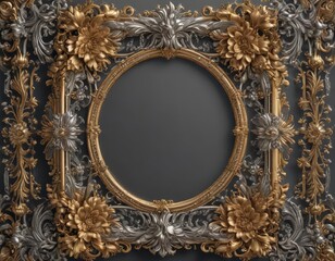 Wall Mural - Intricate gold & silver floral frames, vintage style, image, luxury, leaf
