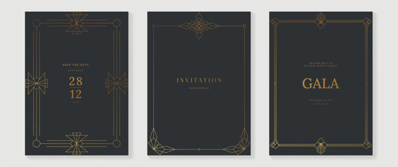 Aufkleber - Luxury wedding invitation card background vector. Elegant classic antique design, gold lines gradient on gray background. Premium design illustration for gala card, grand opening, art deco.