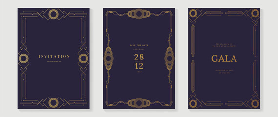 Aufkleber - Luxury wedding invitation card background vector. Elegant classic antique design, gold lines gradient on purple background. Premium design illustration for gala card, grand opening, art deco.