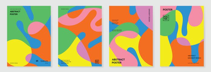 Aufkleber - Summer poster background vector set. Minimalist cover template with geometric shape. Ideal design for social media, banner, summer season card.