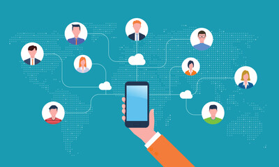 Aufkleber - people connect to communication with global network connection online  concepts. 
and business team working meeting online by social media technology,
