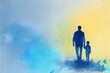 © wu - Fathers' Day card with cute watercolor sketch illustration of dad with son standing together, copy space for poster or social media. High quality
