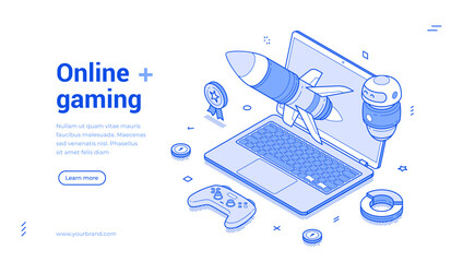 Wall Mural - online gaming esport cyberspace virtual video game isometric web banner vector illustration. interne