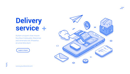 Wall Mural - delivery courier service postal parcel tracking smartphone app isometric web banner vector illustrat