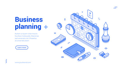 Wall Mural - business planning deadline productivity and efficiency web banner isometric vector illustration. tim