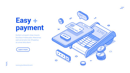 Wall Mural - easy payment online banking financial smartphone app pos terminal web banner isometric vector illust