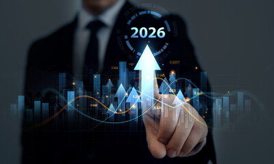Leinwandbilder - Business Opportunity, challenge and strategy in 2026. Increase chart arrow graph corporate business future growth new year 2026.New plans,goals and visions in business for new year 2026.