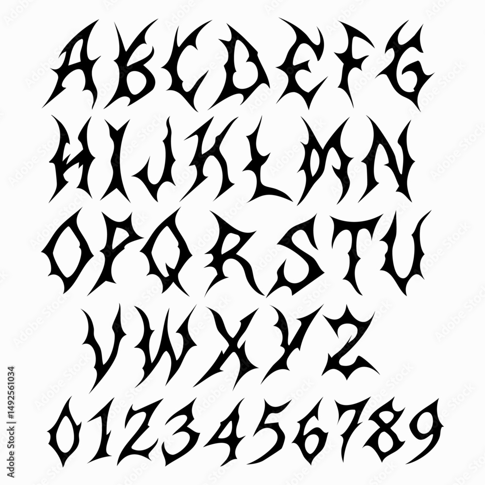 Cyber sigilism, neo tribal gothic font Stock Vector | Adobe Stock