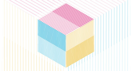 Fototapete - Colorful abstract 3d cube with minimal lines, geometric tech background. Vector concept linear design