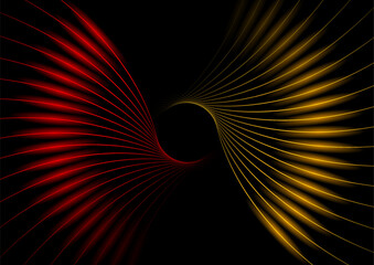 Fototapete - Bright orange and red minimal wavy lines abstract futuristic tech background. Vector digital art glowing rays design