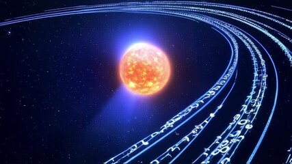Wall Mural - Experience a breathtaking cosmic ballet as the radiant sun takes center stage, surrounded by swirling rings and celestial bodies drifting gracefully in the vastness of space.