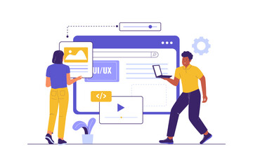 Wall Mural - flat illustration of ui ux interface development for web design. illustrations for websites, landing