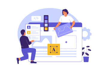 Wall Mural - flat illustration of ui ux interface builder for web design. illustrations for websites, landing pag