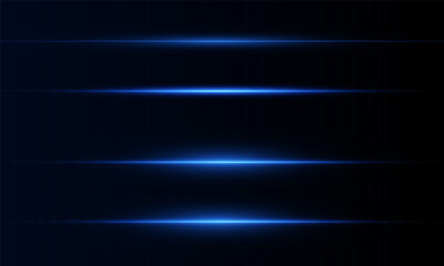 Wall Mural - laser lines of light. horizontal neon light. neon blue horizontal speed lines. glowing stripes. lase
