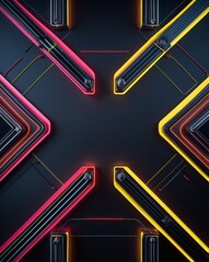 Aufkleber - A futuristic design of colorful, geometric shapes creating an abstract, modern pattern. The design is symmetrical and visually appealing with its sharp angles and vibrant neon lights.