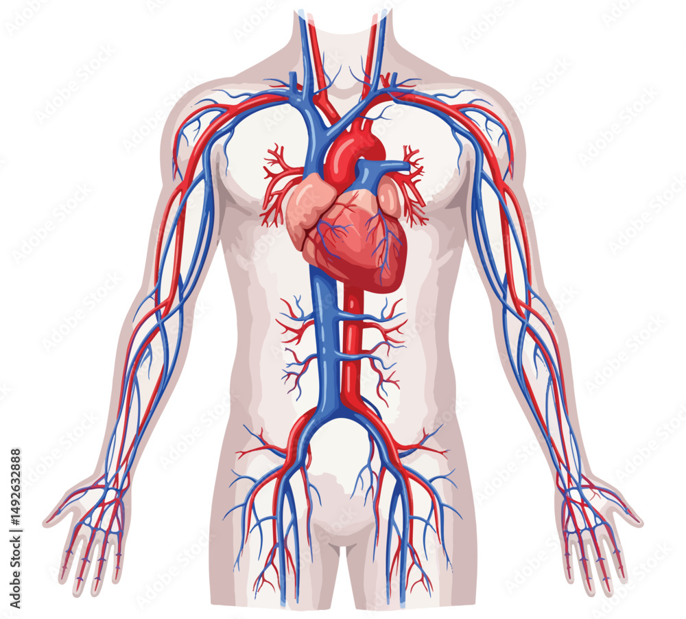 Human Circulatory System Heart, Arteries, and Veins Illustration. Stock ...