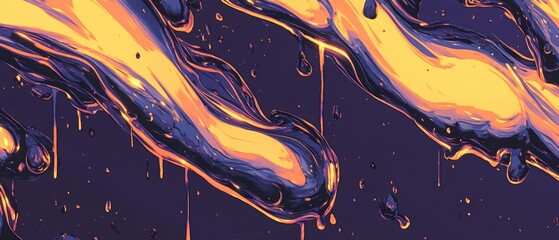Canvas Print - abstract fluid art with golden yellow and deep purple tones close up artistic expression