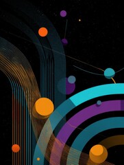 Canvas Print - abstract space art with circles and lines in retro style on black background digital illustration
