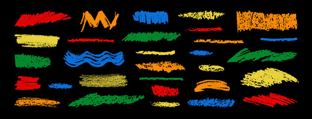 Wall Mural - crayon brush highlights set. vector color childish chalk scribbles. blackboard hand-drawn marker und