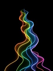 Canvas Print - abstract rainbow light trails rise against black background, flowing energy concept, vibrant colors,