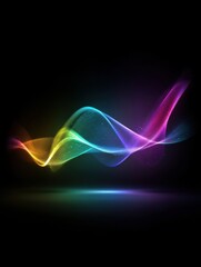 Canvas Print - abstract rainbow light waves flowing on black background with reflection for technology or art proje