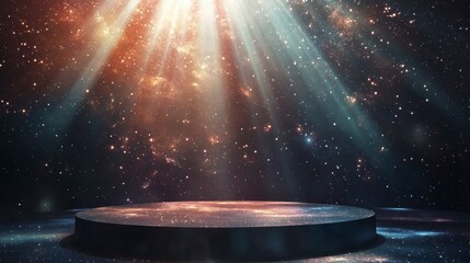 Poster - Dark cosmic background with illuminated platform.