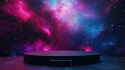 Aufkleber - Dark circular platform against a vibrant nebula backdrop.